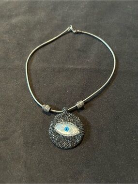 Evil Eye Pavé Pendant Necklace in Black and Blue rhinestone choker